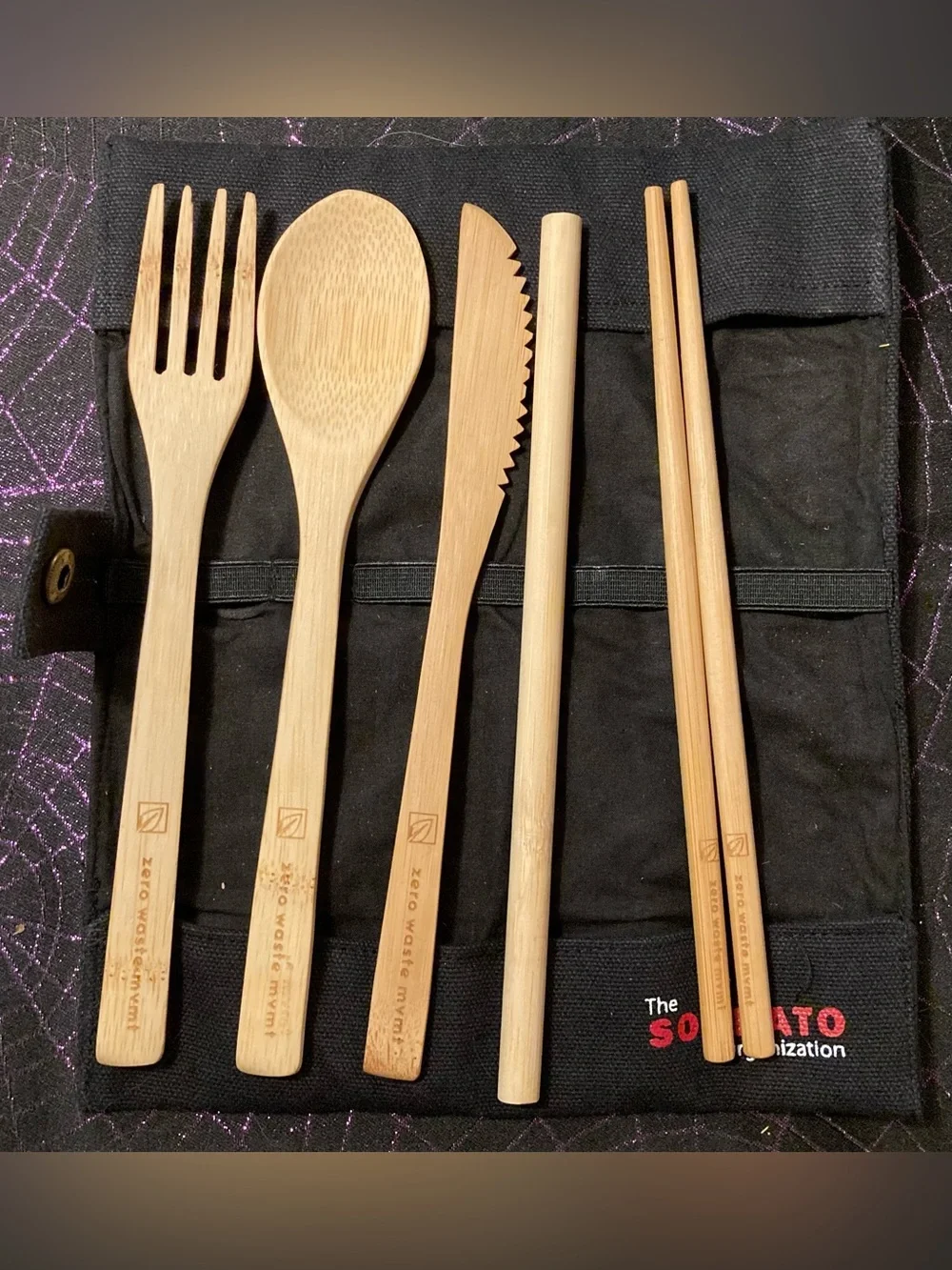 Reusable Bamboo Dining Utensil Set in Natural Brown